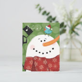 De Sneeuwman van Kerstmis met Vogel Feestdagenkaart (Staand voorkant)