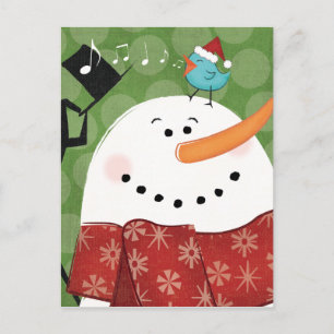 De Sneeuwman van Kerstmis met Vogel Feestdagenkaart