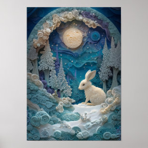 De sneeuwschoenhaas   Winter Snowy Night in het bo Poster