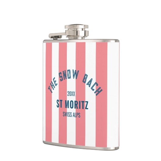 De Sneeuwstrand Roze Cabana Stripe Bachelorette Heupfles (Links)