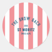 De Sneeuwstrand Roze Cabana Stripe Bachelorette Ronde Sticker (Voorkant)