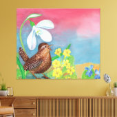 De sneeuwval en de kruivogel roepen de lente op  canvas afdruk (Insitu (Woonkamer))