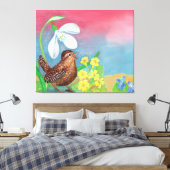 De sneeuwval en de kruivogel roepen de lente op  canvas afdruk (Insitu (Slaapkamer))