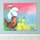 De sneeuwval en de kruivogel roepen de lente op  canvas afdruk (Insitu (Houten vloer))