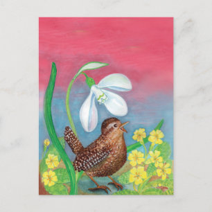 De sneeuwval en de kruivogel roepen de lente op feestdagenkaart