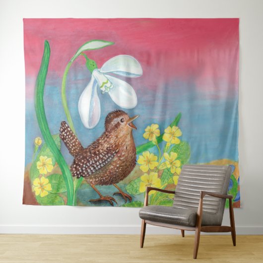 De sneeuwval en de kruivogel roepen de lente op wandkleed (In Situ (horizontaal))