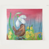 De sneeuwval en de kruivogel roepen de lente op wandkleed (Voorkant (horizontaal))