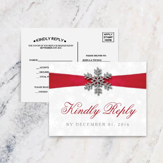 De Sneeuwvlok van Diamante & het Rode Huwelijk van Uitnodiging Briefkaart