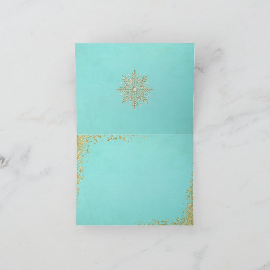 De Sneeuwvlokken Aqua van Kerstmis & Goud Feestdagen Kaart (Binnen)