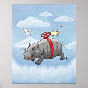 De snelle jetpack-rit van de nijlpaard poster