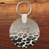 De snelle Moderne Bloemen op Leopard druk-geperson Sleutelhanger (Voorkant)