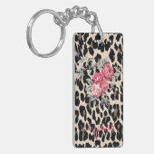 De snelle Moderne Bloemen op Leopard druk-geperson Sleutelhanger (Voorkant Links)