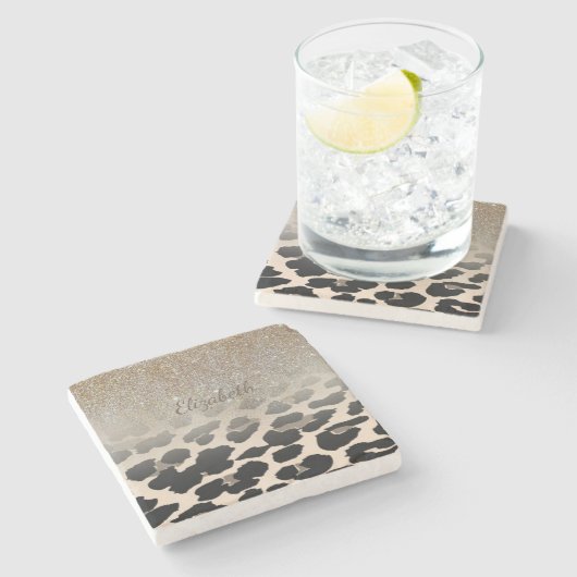 De snelle Moderne Bloemen op Leopard druk-geperson Stenen Onderzetter (Zijkant)