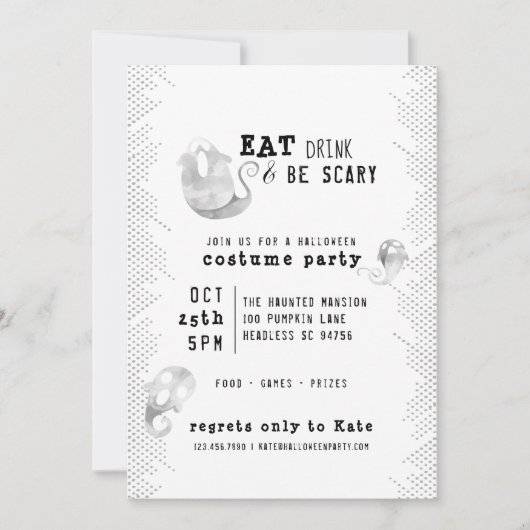 De snelle Waterverf Ghost eet Drink is eng Hallowe Kaart (Voorkant)