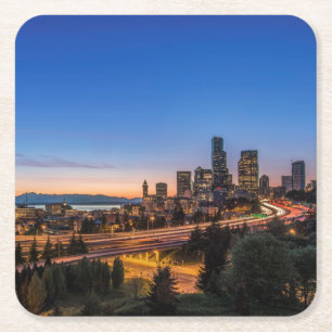 De snelweg I-5 in het centrum van Seattle bij sche Kartonnen Onderzetters