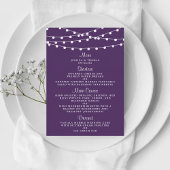 De snoerlampjes op het paarse bruiloftscollectie menu