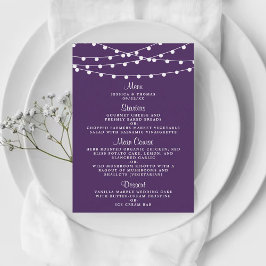 De snoerlampjes op het paarse bruiloftscollectie menu