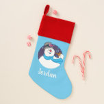 De Snowman™ bevuilen | Colorful Candy Cane Name Kerstsok<br><div class="desc">Bekijk Frosty met zijn iconische bovenhoed en houd zijn pijp vast,  met zijn naam geschreven met kleurrijke snoeprietletters.</div>