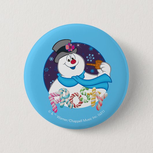 De Snowman™ bevuilen | Colorful Candy Cane Name Ronde Button 5,7 Cm (Voorkant)