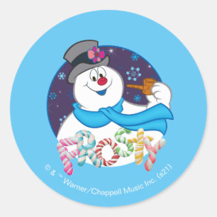De Snowman™ bevuilen   Colorful Candy Cane Name Ronde Sticker