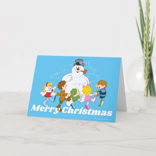 De Snowman™ bevuilen | Frosty & Children Pspelen Feestdagen Kaart (Voorkant)