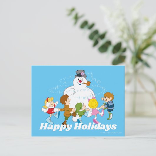 De Snowman™ bevuilen | Frosty & Children Pspelen Feestdagenkaart (Staand voorkant)