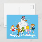 De Snowman™ bevuilen | Frosty & Children Pspelen Feestdagenkaart (Voorkant / Achterkant)