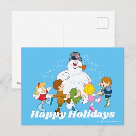 De Snowman™ bevuilen | Frosty & Children Pspelen Feestdagenkaart (Voorkant / Achterkant)