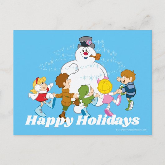 De Snowman™ bevuilen | Frosty & Children Pspelen Feestdagenkaart (Voorkant)