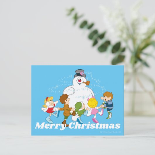 De Snowman™ bevuilen | Frosty & Children Pspelen Feestdagenkaart (Staand voorkant)