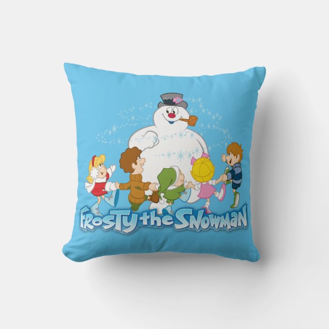 De Snowman™ bevuilen | Frosty & Children Pspelen Kussen (Voorkant)