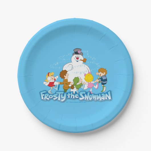 De Snowman™ bevuilen | Frosty & Children Pspelen Papieren Bordje (Voorkant)
