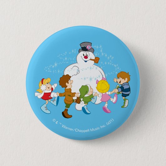 De Snowman™ bevuilen | Frosty & Children Pspelen Ronde Button 5,7 Cm (Voorkant)