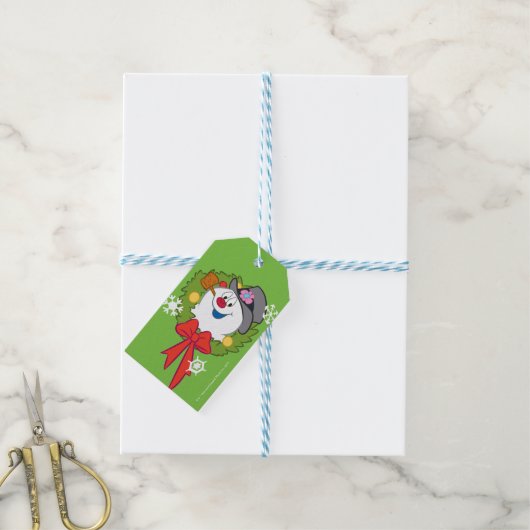 De Snowman™ bevuilen | Frosty Holiday Wreath Cadeaulabel (Met Touw)