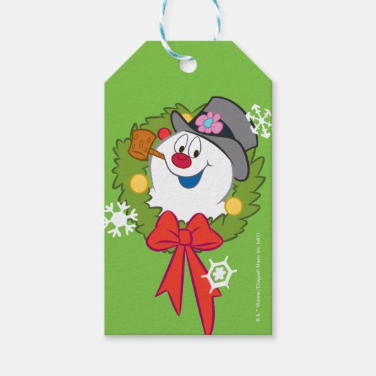 De Snowman™ bevuilen | Frosty Holiday Wreath Cadeaulabel (Voorkant)