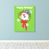 De Snowman™ bevuilen | Frosty Holiday Wreath Canvas Afdruk (Insitu (Houten vloer))
