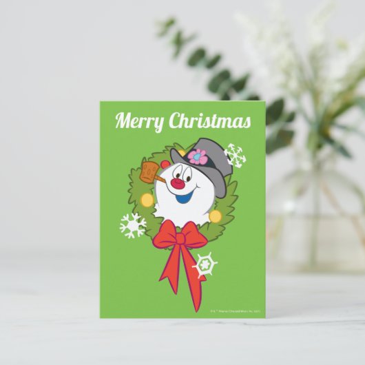 De Snowman™ bevuilen | Frosty Holiday Wreath Feestdagenkaart (Staand voorkant)