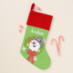 De Snowman™ bevuilen | Frosty Holiday Wreath Kerstsok<br><div class="desc">Kijk eens naar dit schattige podium van Frosty de Snowman in een vakantiebaard.</div>