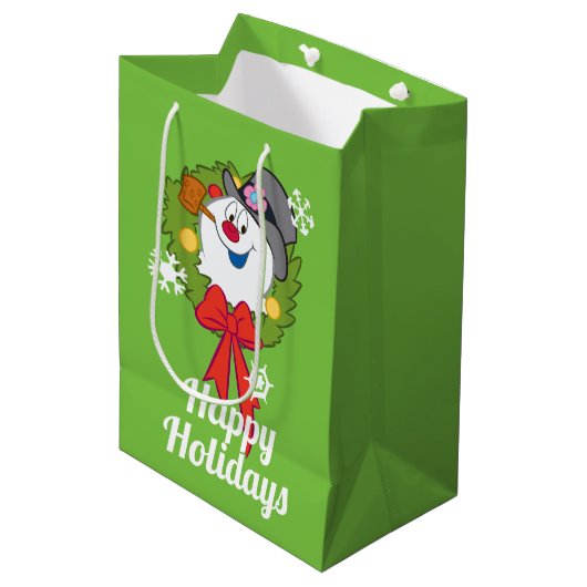 De Snowman™ bevuilen | Frosty Holiday Wreath Medium Cadeauzakje (Voorkant Gekanteld)