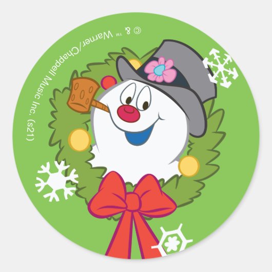 De Snowman™ bevuilen | Frosty Holiday Wreath Ronde Sticker (Voorkant)