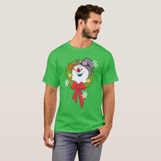De Snowman™ bevuilen | Frosty Holiday Wreath T-shirt (Voorkant volledig)