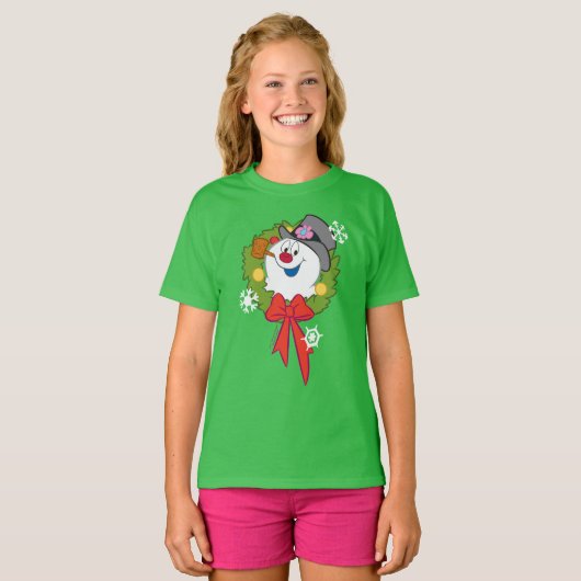 De Snowman™ bevuilen | Frosty Holiday Wreath T-shirt (Voorkant volledig)