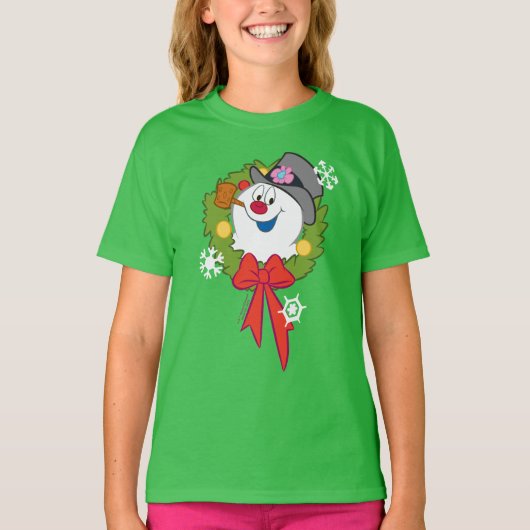 De Snowman™ bevuilen | Frosty Holiday Wreath T-shirt (Voorkant)