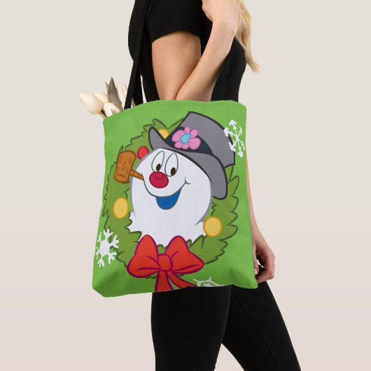 De Snowman™ bevuilen | Frosty Holiday Wreath Tote Bag (Dichtbij)