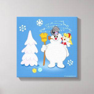 De Snowman™ bevuilen   Frosty & Karen Winter Fun Canvas Afdruk