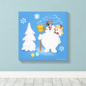 De Snowman™ bevuilen | Frosty & Karen Winter Fun Canvas Afdruk (Insitu (Houten vloer))