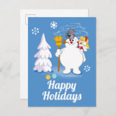 De Snowman™ bevuilen | Frosty & Karen Winter Fun Feestdagenkaart (Voorkant / Achterkant)