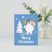 De Snowman™ bevuilen | Frosty & Karen Winter Fun Feestdagenkaart (Staand voorkant)