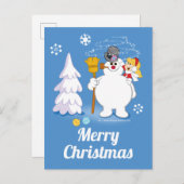 De Snowman™ bevuilen | Frosty & Karen Winter Fun Feestdagenkaart (Voorkant / Achterkant)