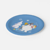 De Snowman™ bevuilen | Frosty & Karen Winter Fun Papieren Bordje (Gekanteld)